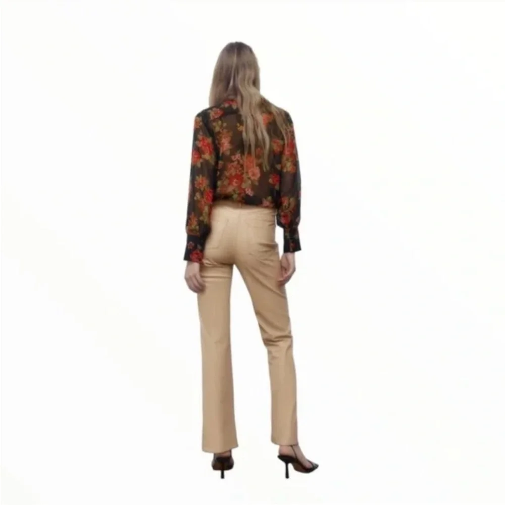 Zara Tan Leather Pants - Picture 2 of 11